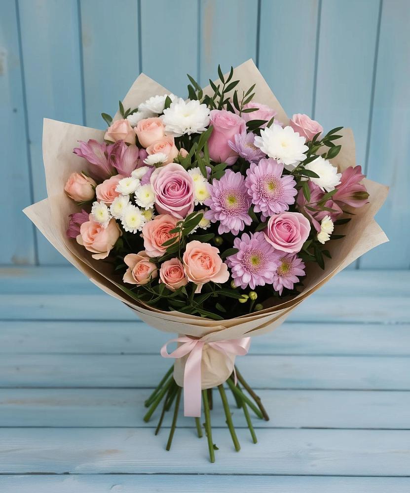 Букет цветов из: Хризантемы, Розы и Альстромерии в Воткинске