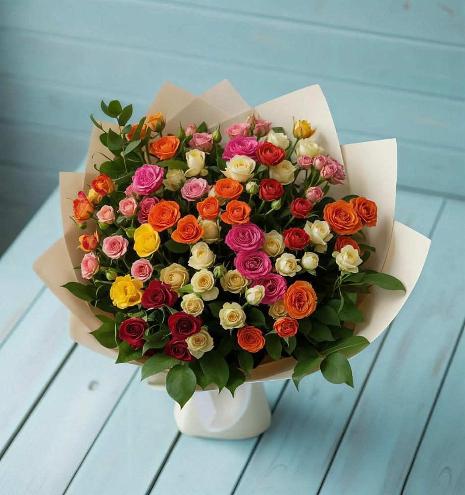 Букет Микс из разноцветных кустовых роз в Воткинске
